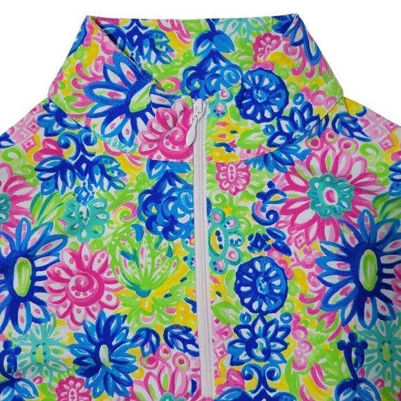 IBKUL Top Womens XS Long Sleeve Floral Mock Neck Zip UPF 50 Mesh Sleeve Golf NEW - Picture 2 of 13